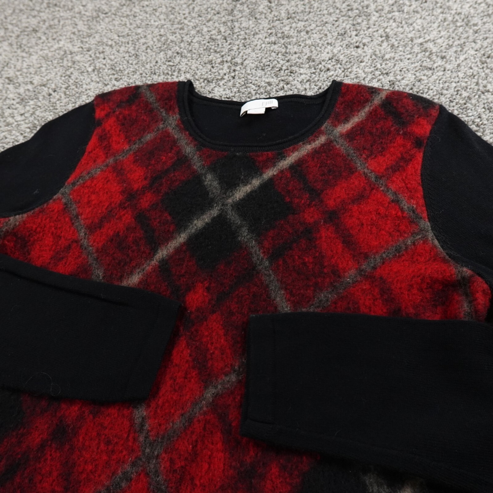 J Jill Shirt Womens Xs Red Black Argyle Scotch Tartan Brushed Wool Long Sleeve